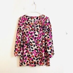 Catherine Catherine Malandrino Artsy 3/4 Sleeve Casual Blouse Large Pink/Black